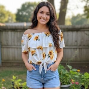 Urban Heritage Sunflower Print Off Shoulder Women's Blouse